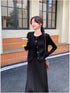 Ladies Fashionable Tweed Half Sleeves Jacket with Long SleeveS Pleated Dress
